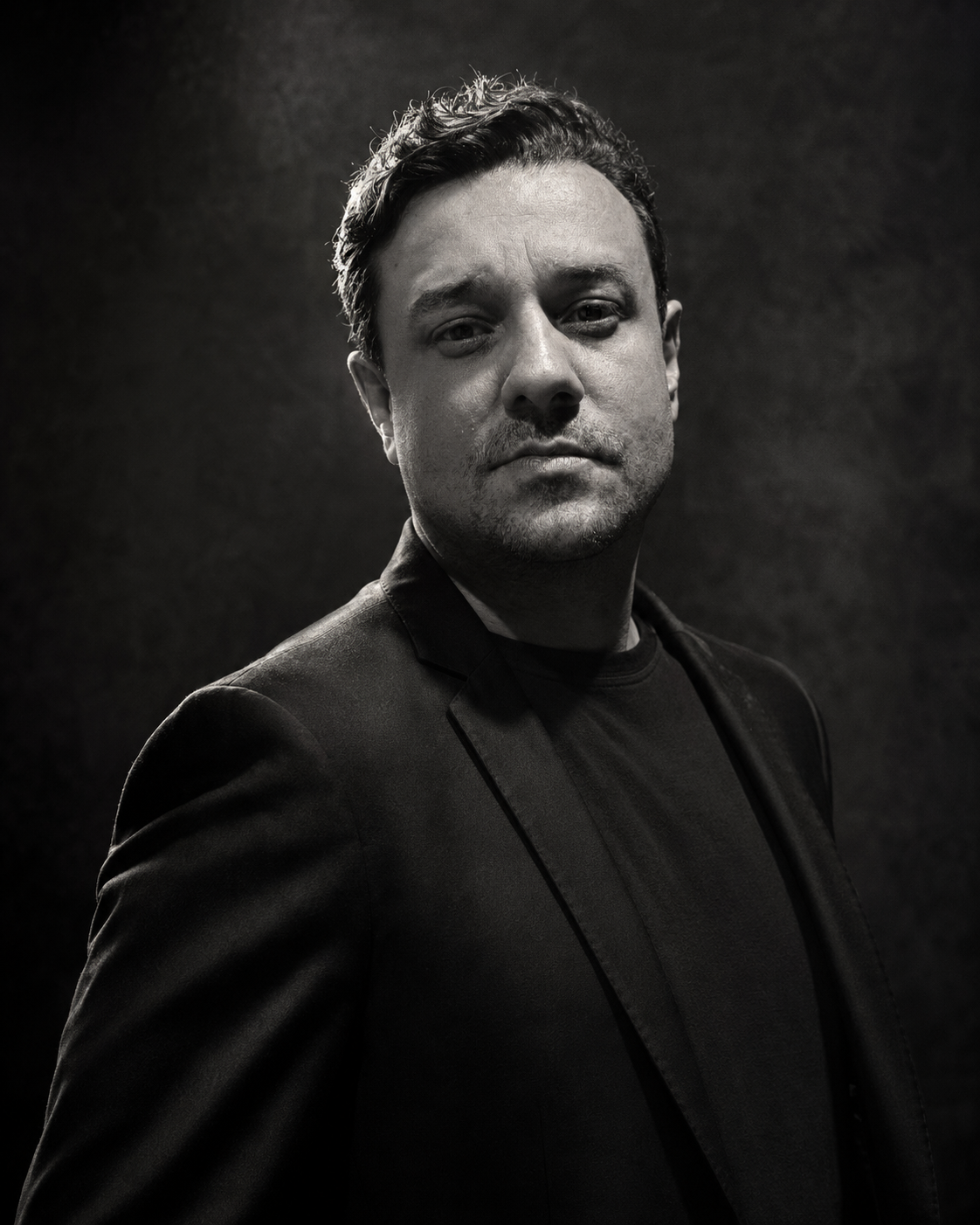 Retrato em preto e branco de Juca Estorelli